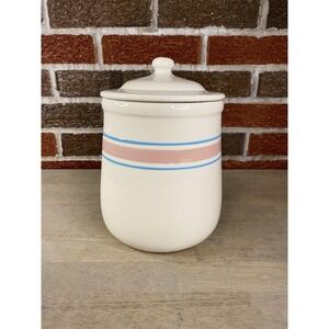 Vtg 1970s McCoy Pink & Blue stripe Canister/Cookie jar  #135M, 9" tall